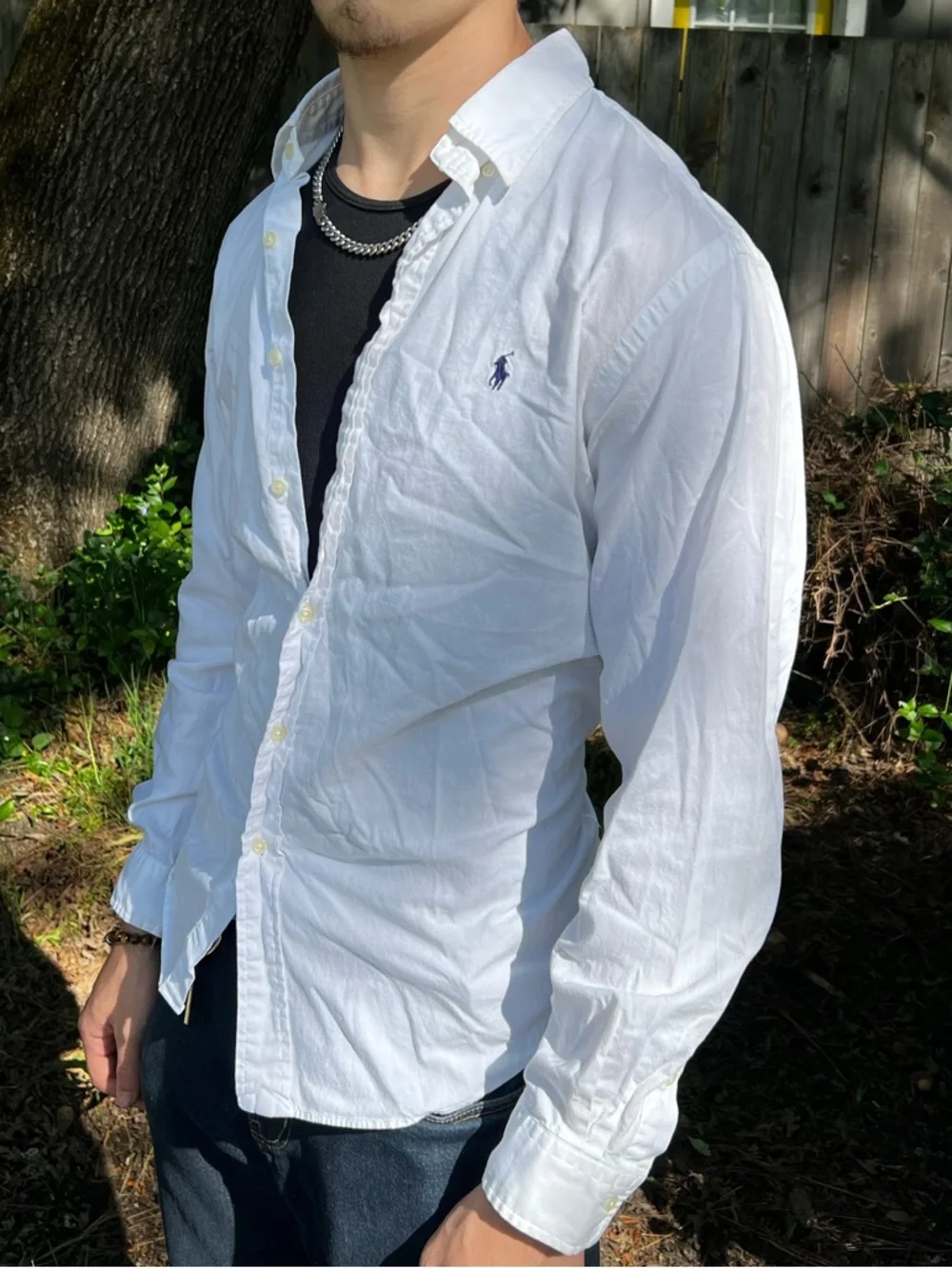 Ralph Lauren White Button-Down Shirt MEN CUSTOM FIT Navy Polo Logo long sleeve - Picture 3 of 10